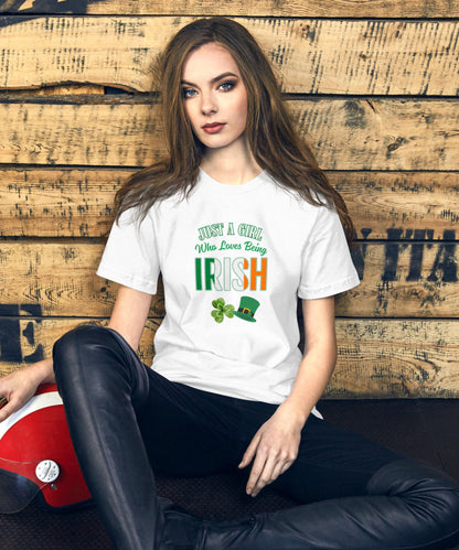 Just a Girl Who Loves Being Irish T-Shirt St Patricks Day Shirt Irish Pride Tee Shamrock Shirt Celtic Heritage Tee Irish Gifts For Women