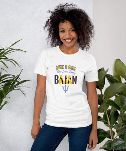 Just a Girl Who Loves Being Bajan T-Shirt Barbados Flag Shirt Gift for Bajan Women Caribbean Pride Tee Island Heritage Shirt for Travel