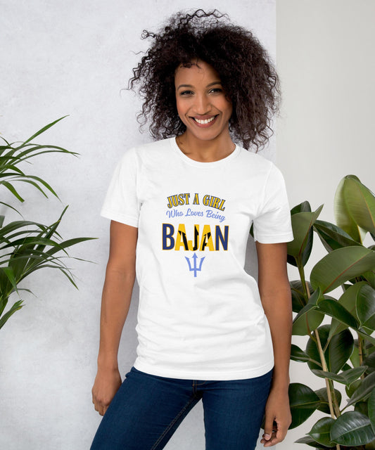 Just a Girl Who Loves Being Bajan T-Shirt Barbados Flag Shirt Gift for Bajan Women Caribbean Pride Tee Island Heritage Shirt for Travel