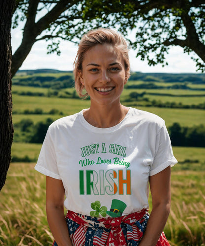 Just a Girl Who Loves Being Irish T-Shirt St Patricks Day Shirt Irish Pride Tee Shamrock Shirt Celtic Heritage Tee Irish Gifts For Women