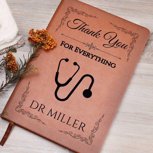 Personalized Doctor Thank You Leather Journal Custom Medical Gift for GP Physician Graduation Retirement Appreciation Stethoscope Book Gift