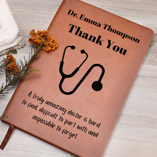 Personalized Doctor Thank You Leather Journal Gift Custom Stethoscope Notebook Medical Appreciation Keepsake for Retirement Graduation
