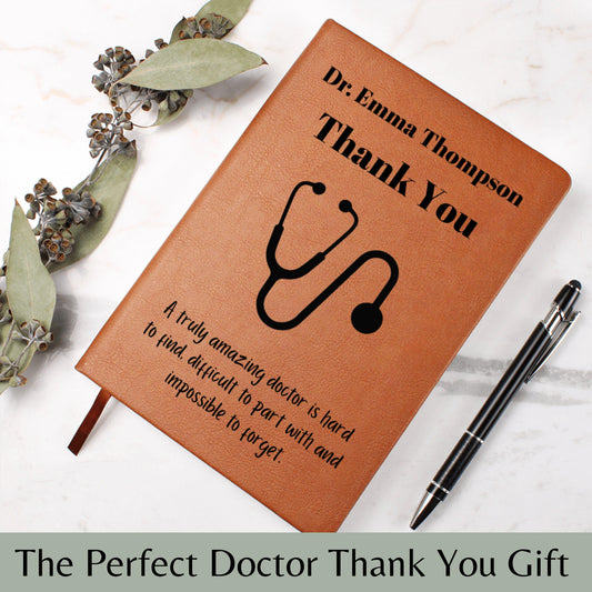 Personalized Doctor Thank You Leather Journal Gift Custom Stethoscope Notebook Medical Appreciation Keepsake for Retirement Graduation