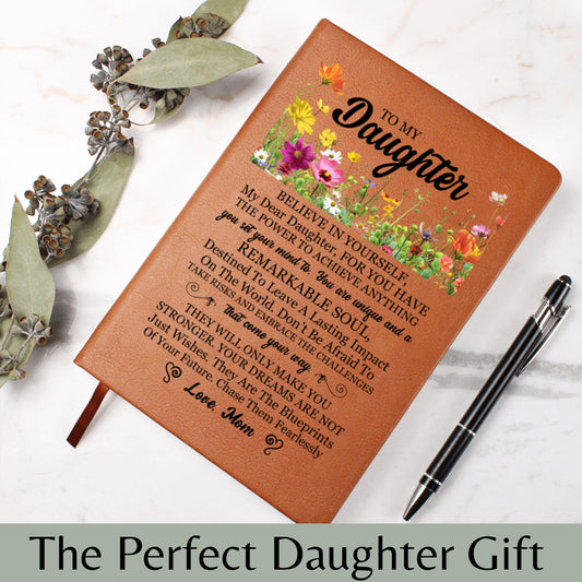To My Daughter Gift from Mom, Leather Journal for Daughter Birthday, Graduation Gift for Her, Daughter Keepsake Book, Christmas A5 Notebook