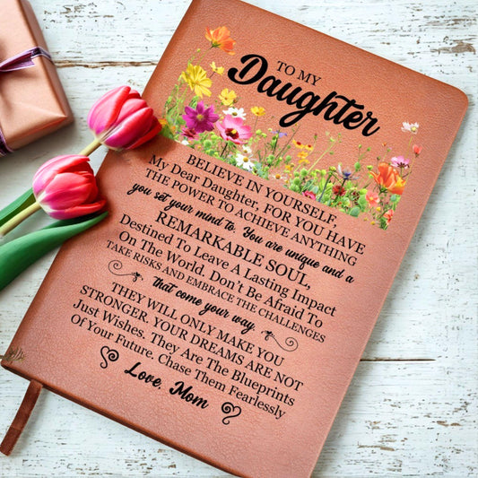 To My Daughter Gift from Mom, Leather Journal for Daughter Birthday, Graduation Gift for Her, Daughter Keepsake Book, Christmas A5 Notebook