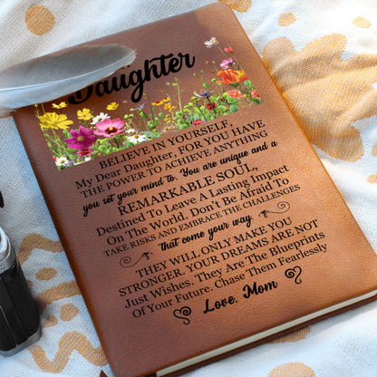 To My Daughter Gift from Mom, Leather Journal for Daughter Birthday, Graduation Gift for Her, Daughter Keepsake Book, Christmas A5 Notebook