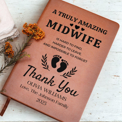 Personalized Midwife Thank You Gift Leather Journal – Baby Delivery Gift from Family, Doula Appreciation Birthing Team Gift for Midwife