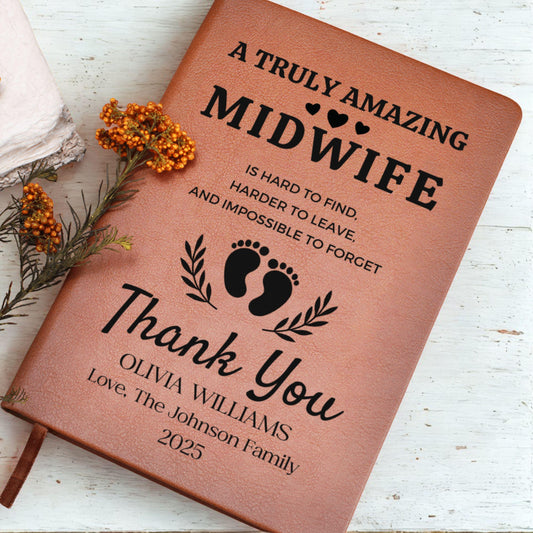 Personalized Midwife Thank You Gift Leather Journal – Baby Delivery Gift from Family, Doula Appreciation Birthing Team Gift for Midwife